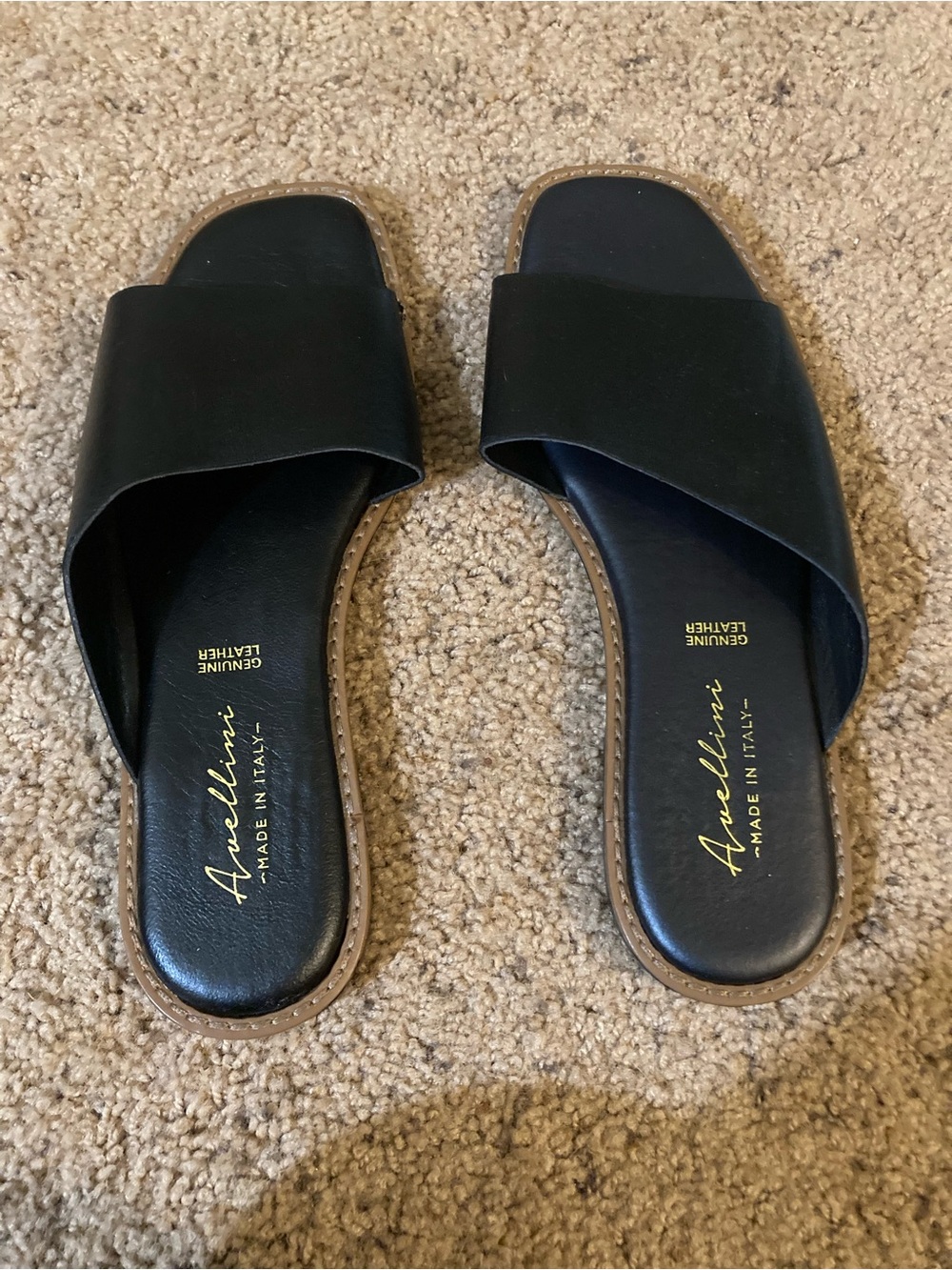 Amellini Black Leather Crossband Slide Sandals